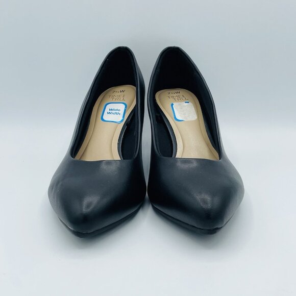 Time and Tru Shoes Womens Size 7.5 Wide Black Kitten Heels Slip On Career Office - Picture 4 of 12